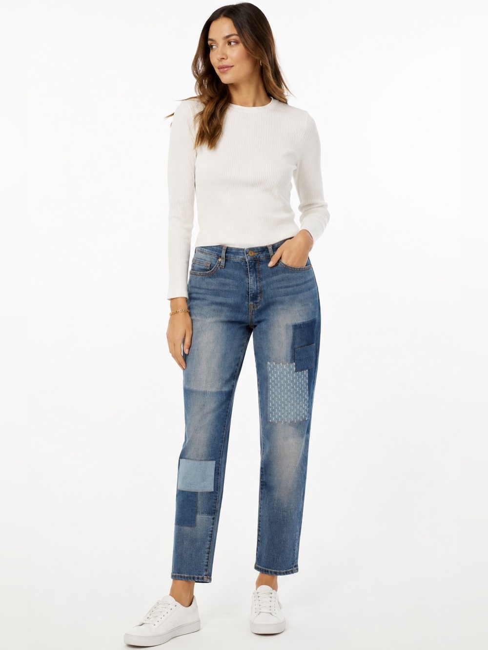 Martha Stewart Patchwork Jeans Women’s 8 Blue Denim Straight Leg